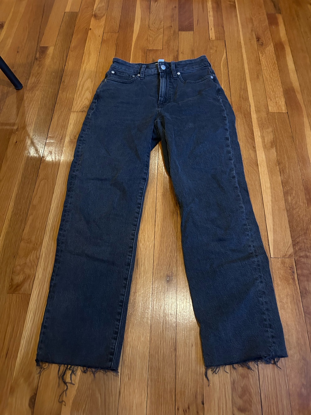 Madewell Dark Black Straight Leg Jeans with Raw Hem